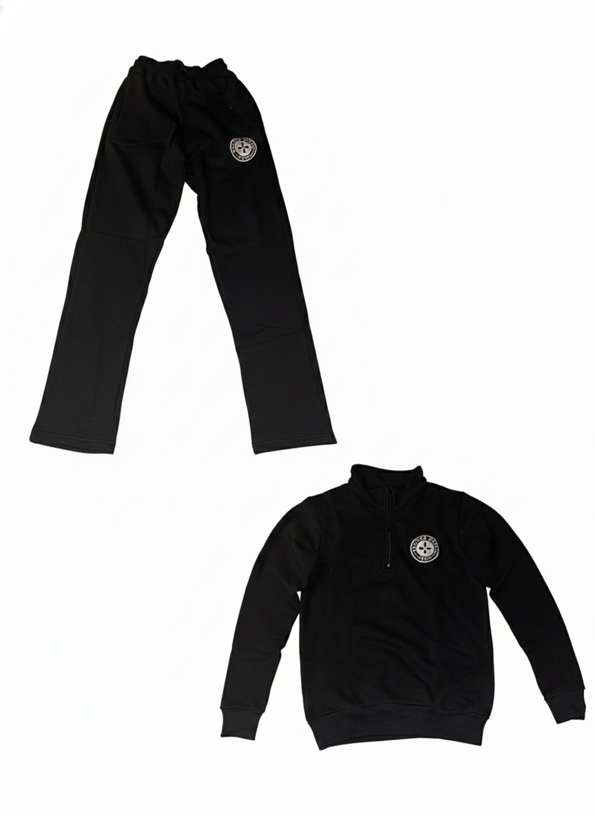 Black Luxe Quarter-Zip Sweatsuit Set 