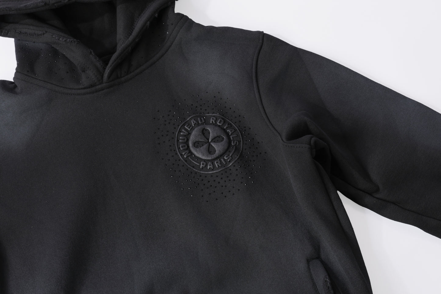 Rhinestone Gray Acid Wash Pull-over Hoodie