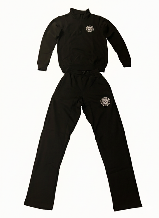 Black Luxe Quarter-Zip Sweatsuit Set ￼