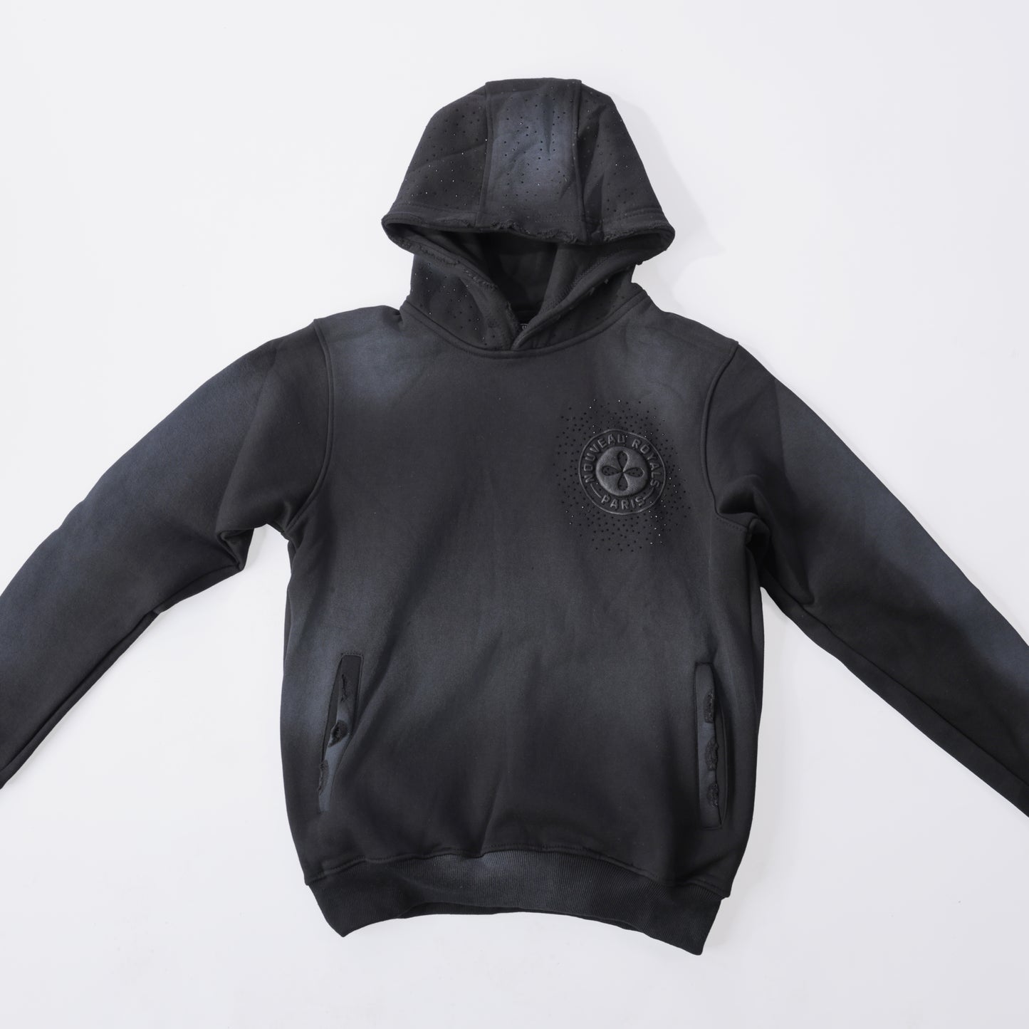 Rhinestone Gray Acid Wash Pull-over Hoodie