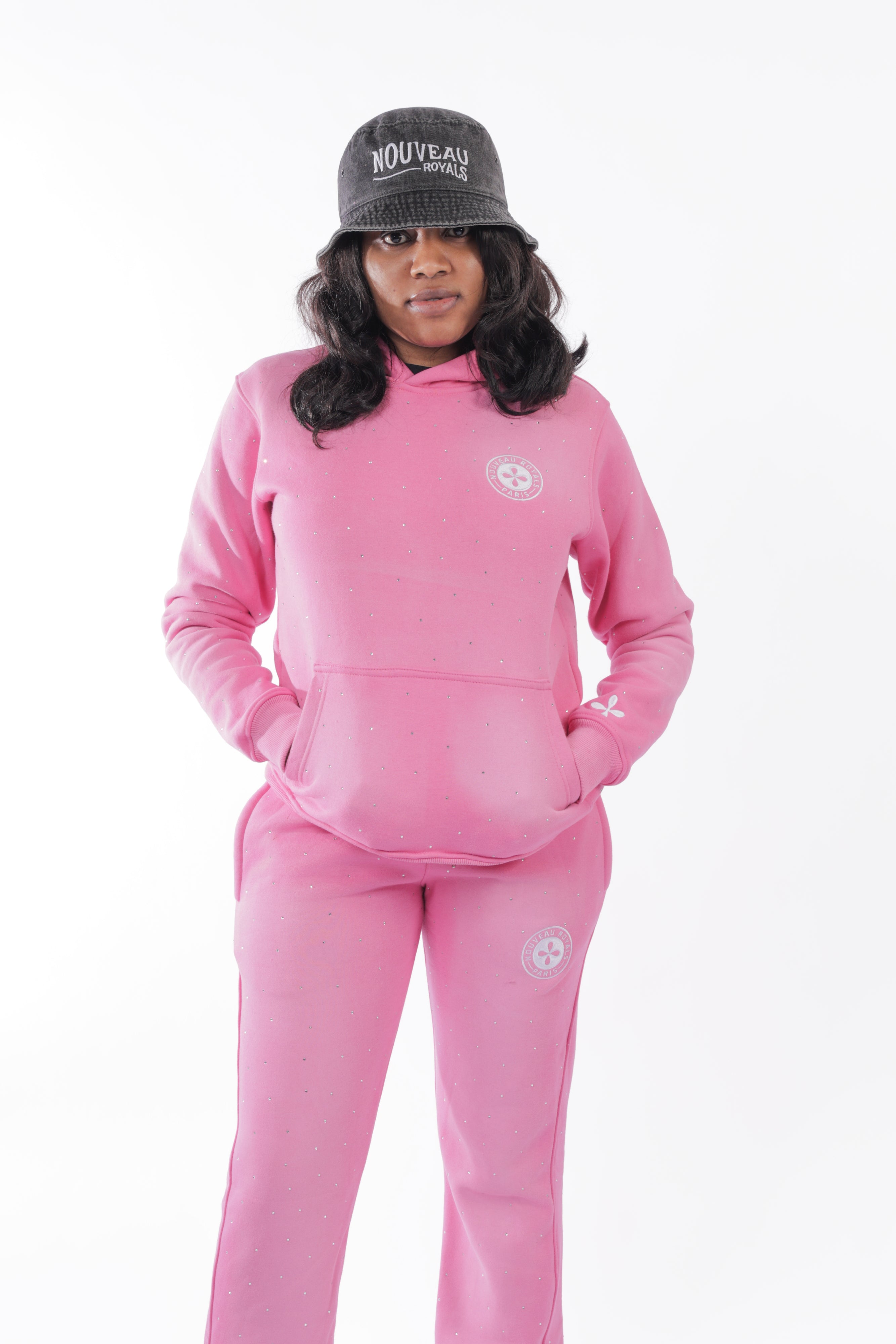 Rhinestone Stone Pink acid wash Hoodie Set – Nouveau Royals